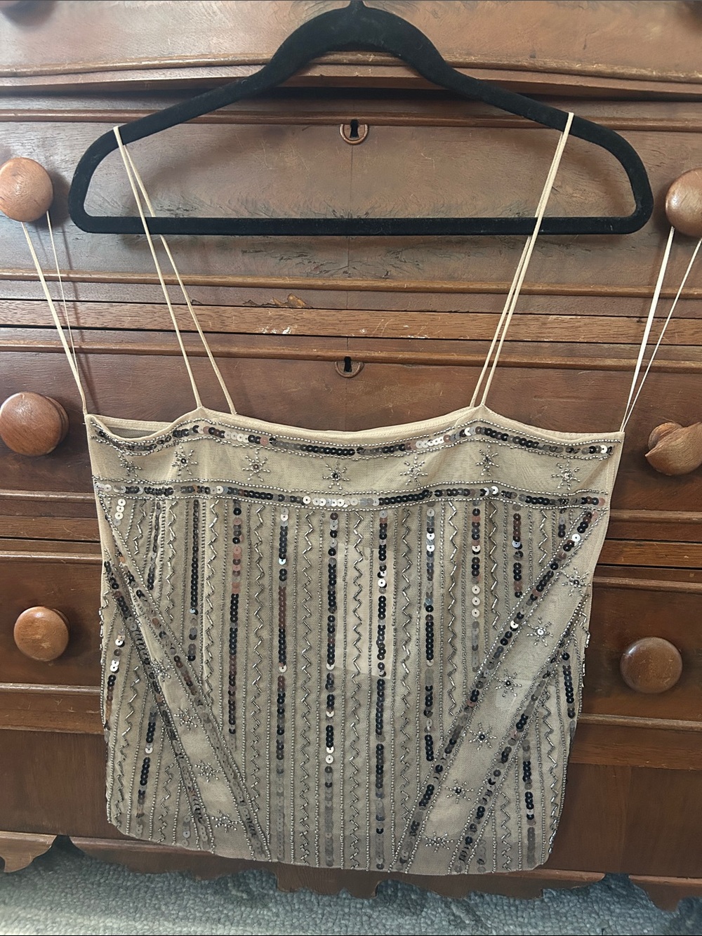 Zara Champagne Sequin Embellished Cami Top